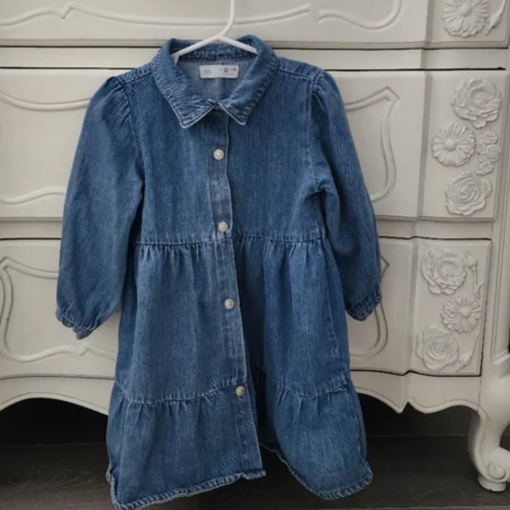 Zara Denim Snap Front Casual Skirt 3-4T - Picture 1 of 6